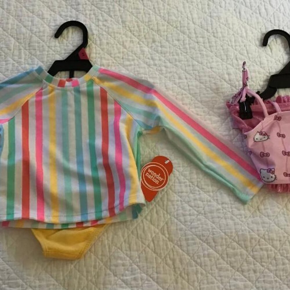 NWT Hello Kitty 2-Piece Bikini + Wonder‎ Nation Long-Sleeve Bikini - SZ 18M New